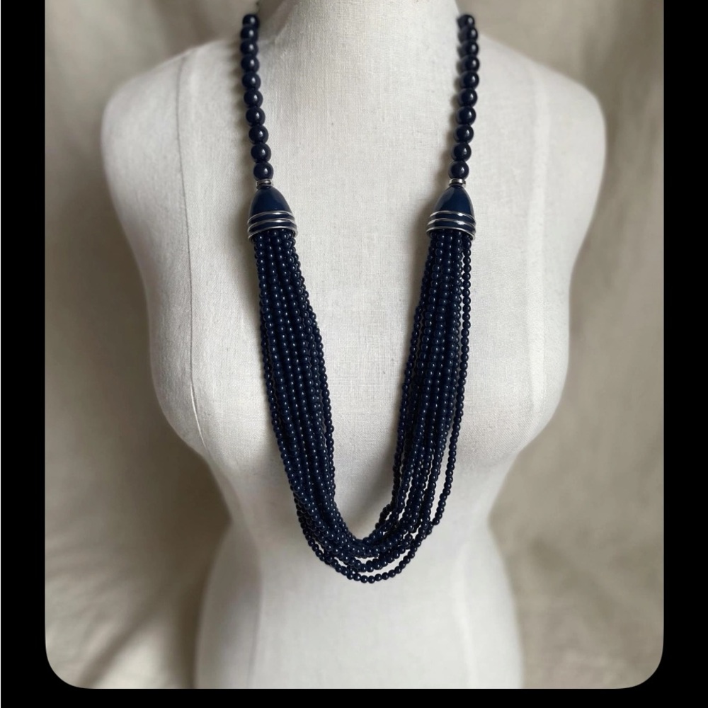 TALBOTS Multi-Strand Navy Bead Tassel Necklace